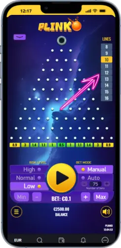 Wybór liczby rzędów na planszy Plinko