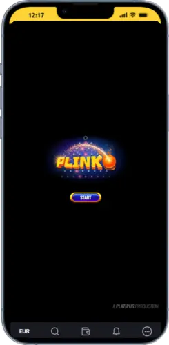 Schermata di avvio di Plinko con il pulsante Start blu al centro