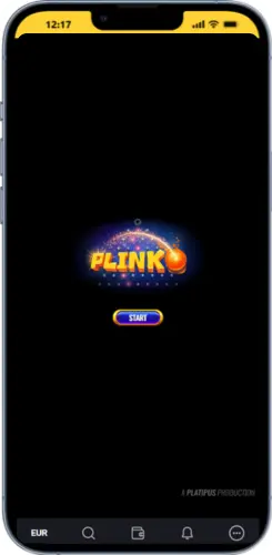 Plinko start screen with yellow Start button on mobile