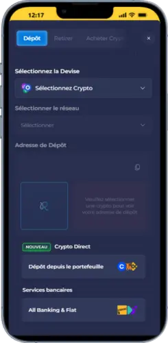 Caisse Rainbet affichant les méthodes de dépôt en cryptomonnaie