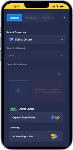 Schermata del cassiere Rainbet con i metodi di deposito in criptovaluta