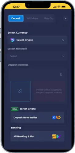 Ekran kasjera Rainbet z dostępnymi metodami wpłaty kryptowalut