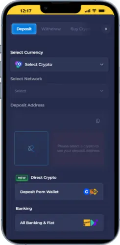 Rainbet cashier screen showing cryptocurrency deposit methods