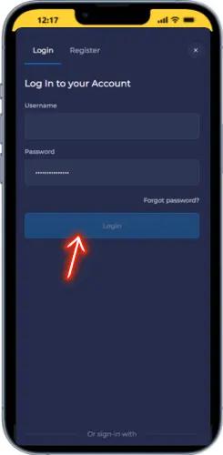 Rainbet login screen showing username and password fields