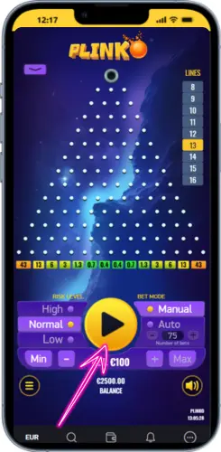 Plinko ball falling through pins during an active round